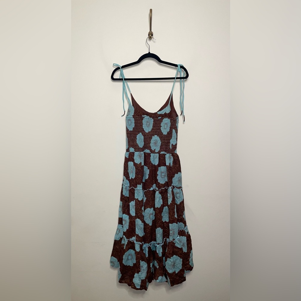 Free People Brown and Aqua Floral Tiered Midi Dress - Picture 8 of 8